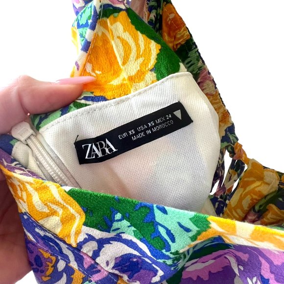 Zara purple and yellow floral printed corset style mini dress size XS NWOT - Picture 10 of 10